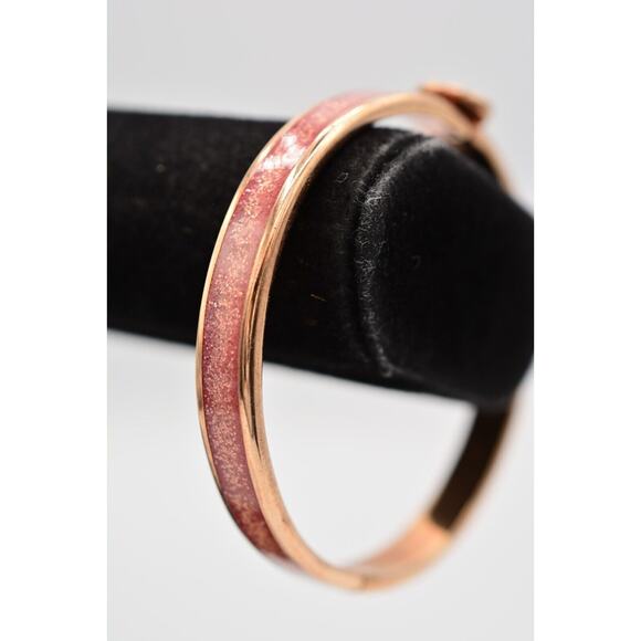 Coach Bangle Bracelet Rose Gold Tone Pink Glitter Enamel Thailand Signed Bin7 - Picture 4 of 12